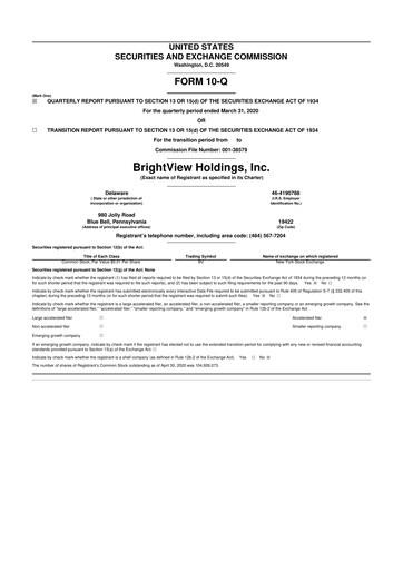 Thumbnail BrightView
 10-Q Quarterly Report FY2020 