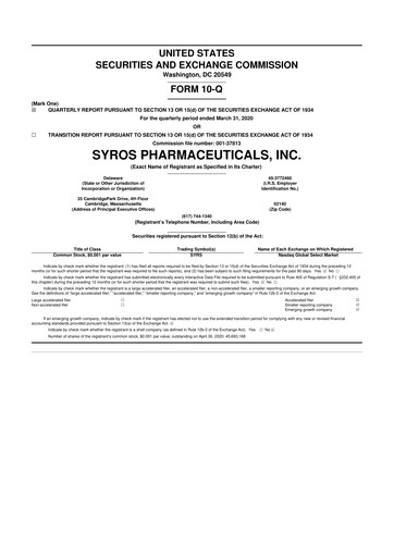 Vorschaubild Syros Pharmaceuticals
 10-Q Quartalsbericht 2020 