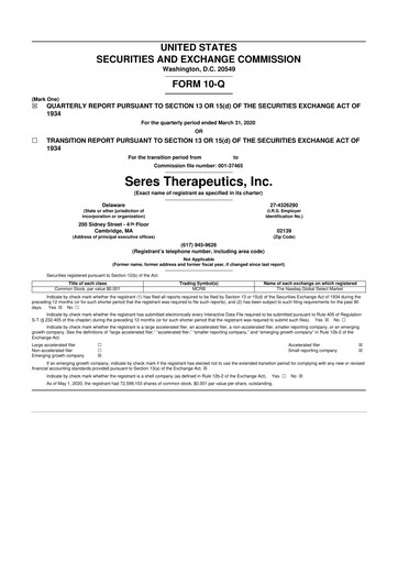Thumbnail Seres Therapeutics 10-Q Quarterly Report FY2020 