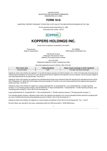 Thumbnail Koppers Holdings 10-Q Quarterly Report FY2020 
