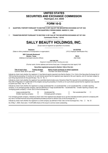 Thumbnail Sally Beauty Holdings 10-Q Quarterly Report FY2020 