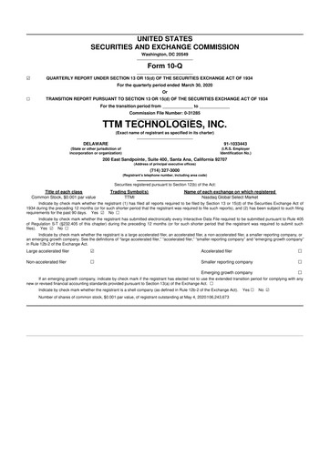 Thumbnail TTM Technologies
 10-Q Quarterly Report FY2020 