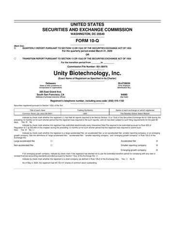 Thumbnail Unity Biotechnology
 10-Q Quarterly Report FY2020 