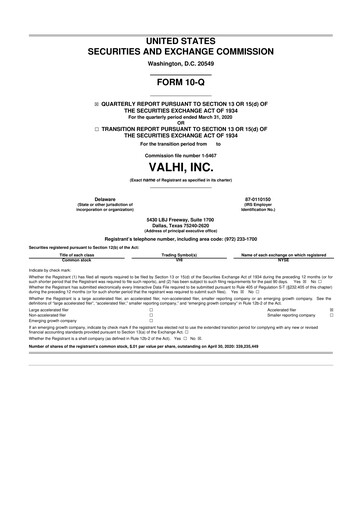 Thumbnail Valhi 10-Q Quarterly Report FY2020 