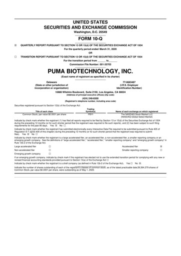 Miniature Puma Biotechnology 10-Q Rapport trimestriel 2020 