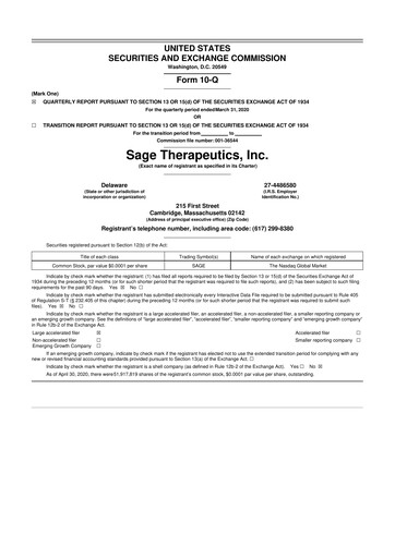 Thumbnail Sage Therapeutics
 10-Q Quarterly Report FY2020 