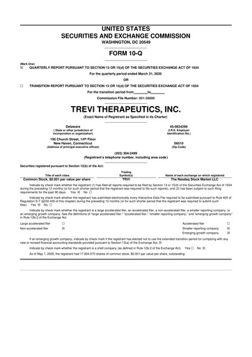 Thumbnail Trevi Therapeutics 10-Q Quarterly Report FY2020 