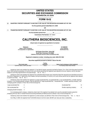 Thumbnail Calithera Biosciences
 10-Q Quarterly Report FY2020 