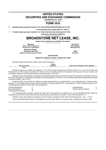 Vorschaubild Broadstone Net Lease 10-Q Quartalsbericht 2020 