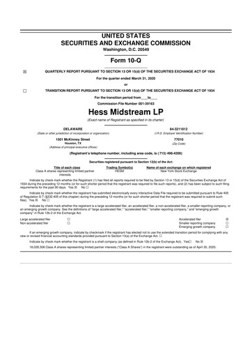 Vorschaubild Hess Midstream 10-Q Quartalsbericht 2020 