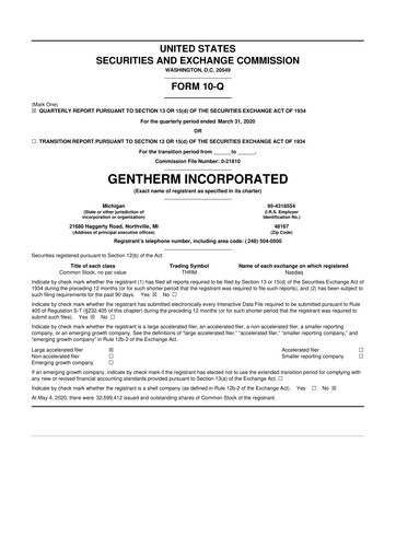 Vorschaubild Gentherm 10-Q Quartalsbericht 2020 