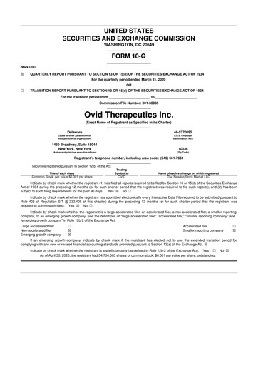 Thumbnail Ovid Therapeutics
 10-Q Quarterly Report FY2020 