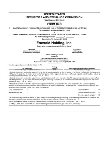 Thumbnail Emerald Holding 10-Q Quarterly Report FY2020 