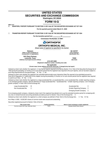 Thumbnail Orthofix Medical
 10-Q Quarterly Report FY2020 