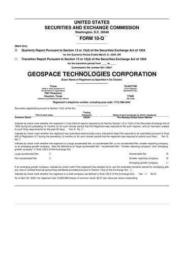 Thumbnail Geospace Technologies
 10-Q Quarterly Report FY2020 
