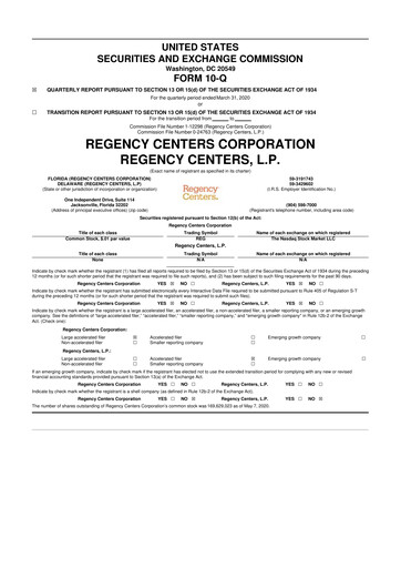 Thumbnail Regency Centers
 10-Q Quarterly Report FY2020 