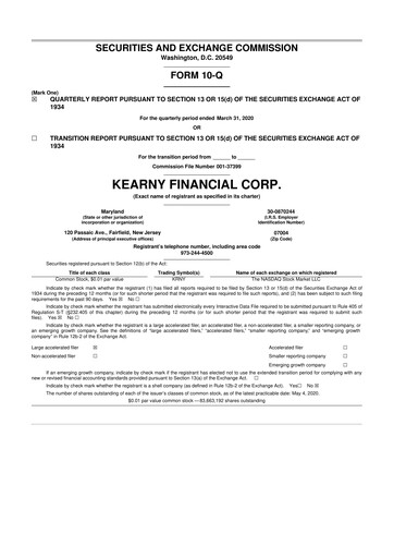 Thumbnail Kearny Financial
 10-Q Quarterly Report FY2020 