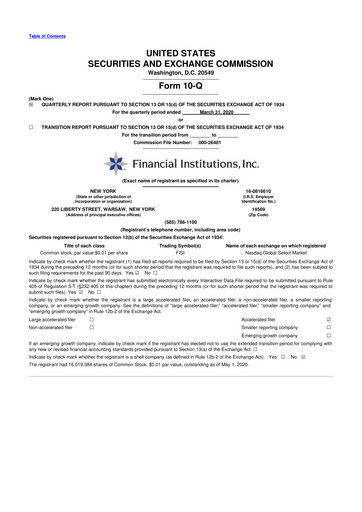 Thumbnail Financial Institutions 10-Q Quarterly Report FY2020 