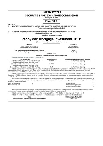 Thumbnail PennyMac Mortgage Investment Trust 10-Q Quarterly Report FY 