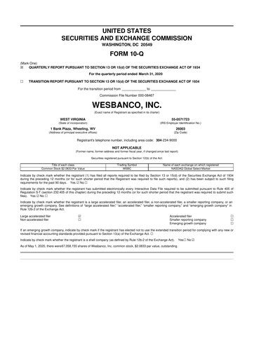 Miniature WesBanco 10-Q Rapport trimestriel  
