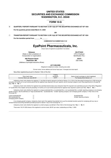 Thumbnail EyePoint Pharmaceuticals
 10-Q Quarterly Report FY2020 