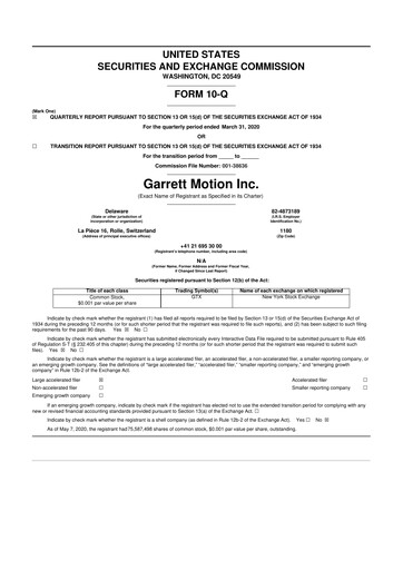 Thumbnail Garrett Motion 10-Q Quarterly Report FY2020 
