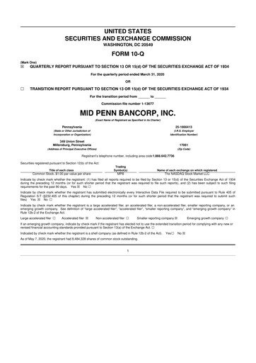 Thumbnail Mid Penn Bancorp 10-Q Quarterly Report FY2020 