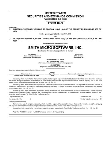 Thumbnail Smith Micro Software
 10-Q Quarterly Report FY2020 