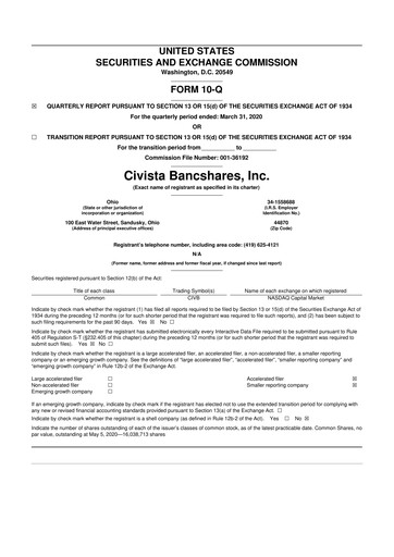 Vorschaubild Civista Bancshares
 10-Q Quartalsbericht 2020 