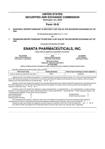 Thumbnail Enanta Pharmaceuticals
 10-Q Quarterly Report FY2020 