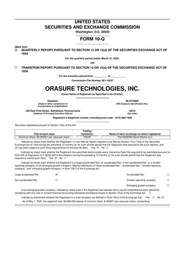 Thumbnail OraSure Technologies 10-Q Quarterly Report FY 