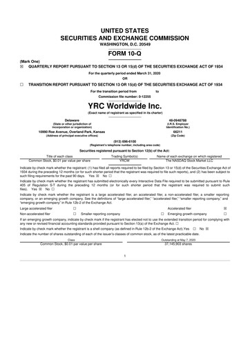 Thumbnail Yellow Corporation 10-Q Quarterly Report FY2020 