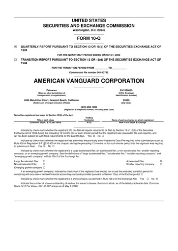 Miniature American Vanguard 10-Q Rapport trimestriel 2020 