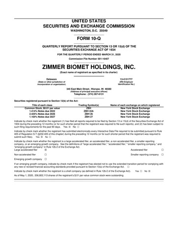 Thumbnail Zimmer Biomet 10-Q Quarterly Report FY2020 