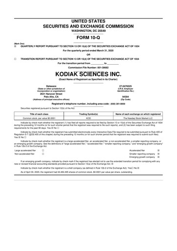 Thumbnail Kodiak Sciences
 10-Q Quarterly Report FY2020 