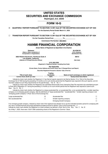 Thumbnail Hanmi Financial 10-Q Quarterly Report FY2020 