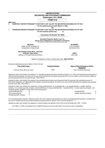 Miniature Essential Properties Realty Trust 10-Q Rapport trimestriel 2020 
