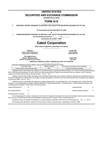 Thumbnail Cabot Corporation
 10-Q Quarterly Report FY2020 