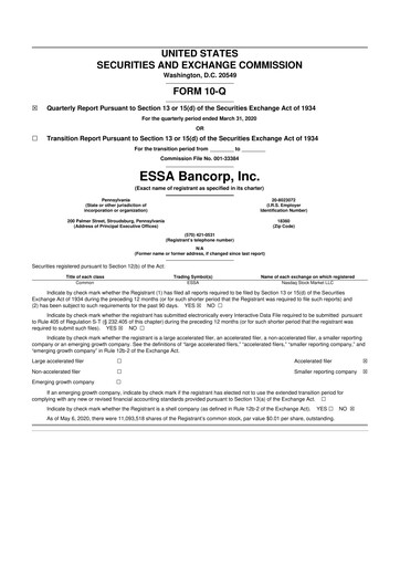 Thumbnail ESSA Bancorp 10-Q Quarterly Report FY2020 