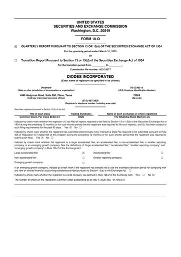 Thumbnail Diodes Incorporated 10-Q Quarterly Report FY2020 