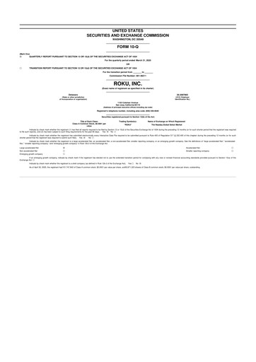 Miniature Roku 10-Q Rapport trimestriel 2020 