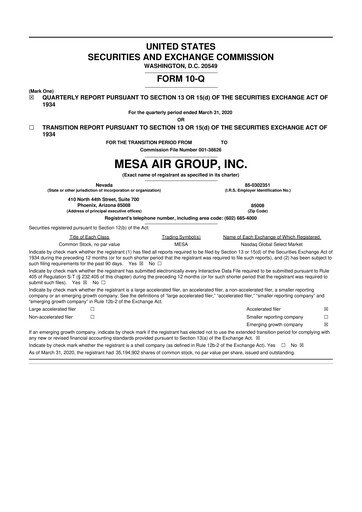 Thumbnail Republic Airways 10-Q Quarterly Report FY2020 