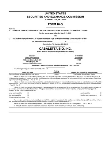 Thumbnail Cabaletta Bio 10-Q Quarterly Report FY2020 
