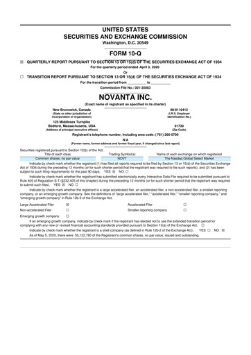 Miniature Novanta 10-Q Rapport trimestriel 2020 