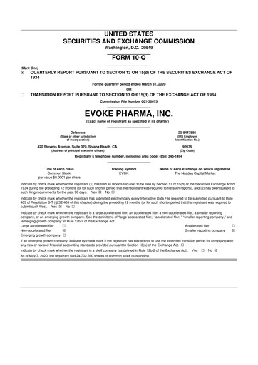 Thumbnail Evoke Pharma
 10-Q Quarterly Report FY2020 