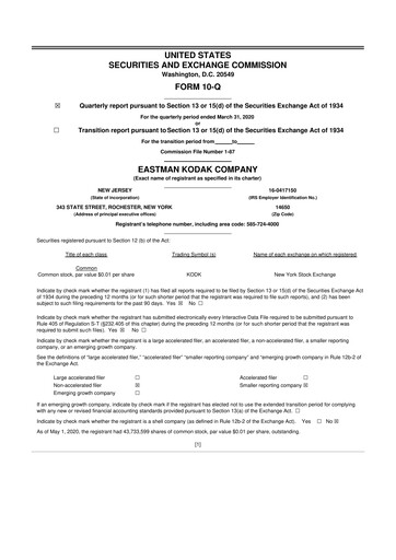 Thumbnail Eastman Kodak Company 10-Q Quarterly Report FY2020 