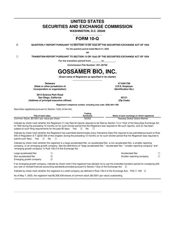 Thumbnail Gossamer Bio 10-Q Quarterly Report FY2020 