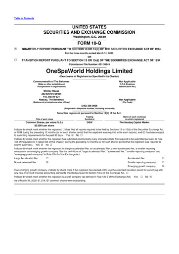 Thumbnail OneSpaWorld 10-Q Quarterly Report FY2020 