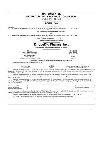 Thumbnail BridgeBio Pharma
 10-Q Quarterly Report FY2020 