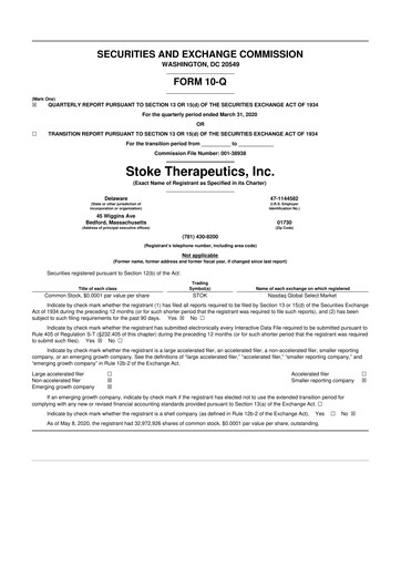Thumbnail Stoke Therapeutics 10-Q Quarterly Report FY2020 